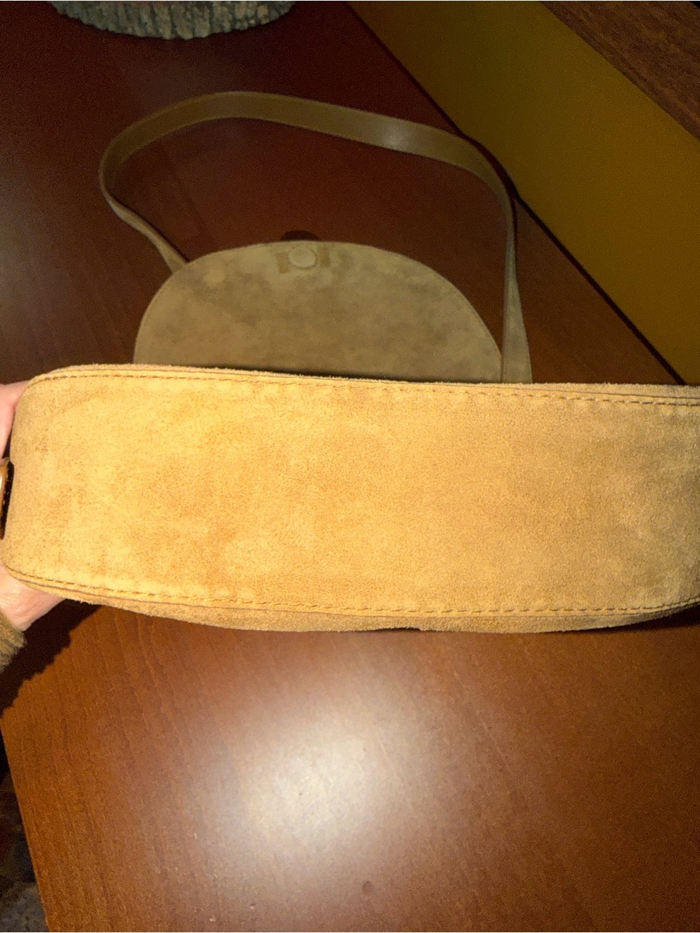 Madewell “Dakota” Large Tan Suede Saddle Crossbody Bag with Gold-Tone Hardware - Picture 3 of 15